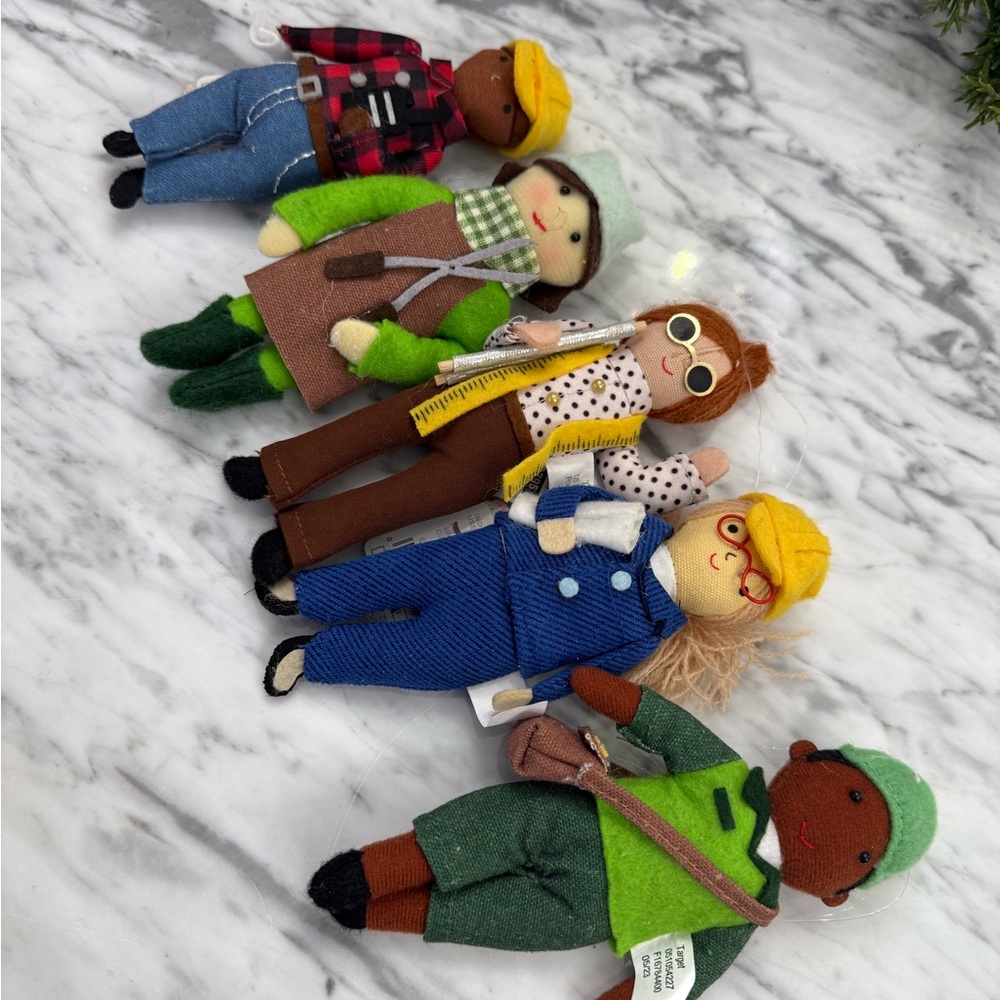 NWT Handcrafted Felt Doll Ornament Set of 5 Career Workers Gardener Construction - Picture 2 of 4